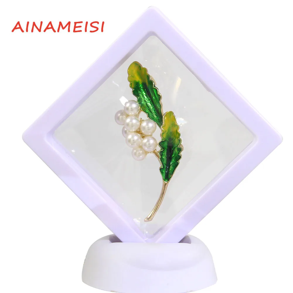

AINAMEISI 2021 Boxed New Ladies Pearl Brooch Green Enamel Plant Brooch Wedding Leisure Party Brooch Pin Gift