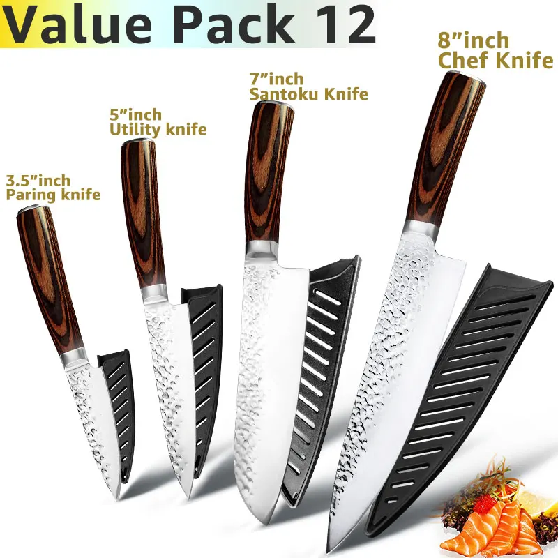 Value pack 12 Кухонный нож, 8 дюймов, профессиональные японские поварские ножи 7CR17 440C, высокоуглеродистая Нержавеющая сталь, нож для мяса, нож сантоку - Цвет: Value pack 12