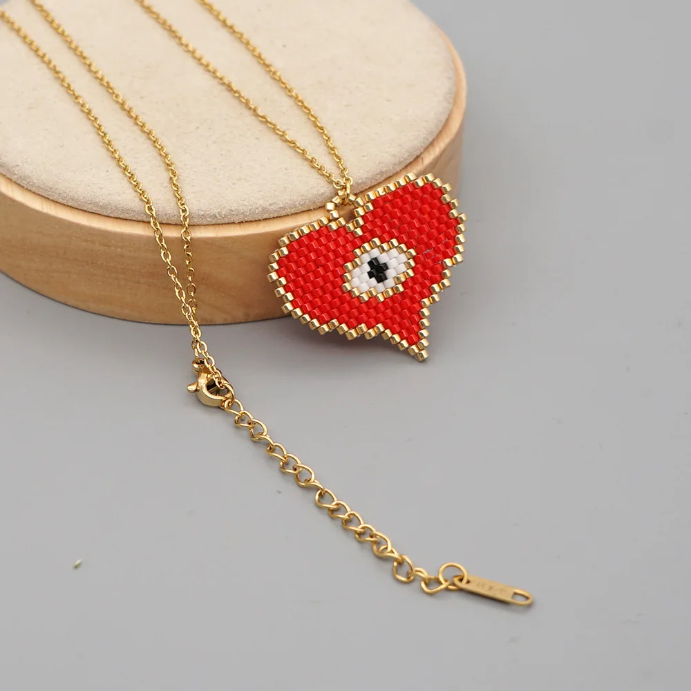 

Miyuki Bead Red Heart Evil Eye Necklace for Women Hand Made Boho Pendant Chain Charm Jewelry Stainless Steel Collares Para Mujer