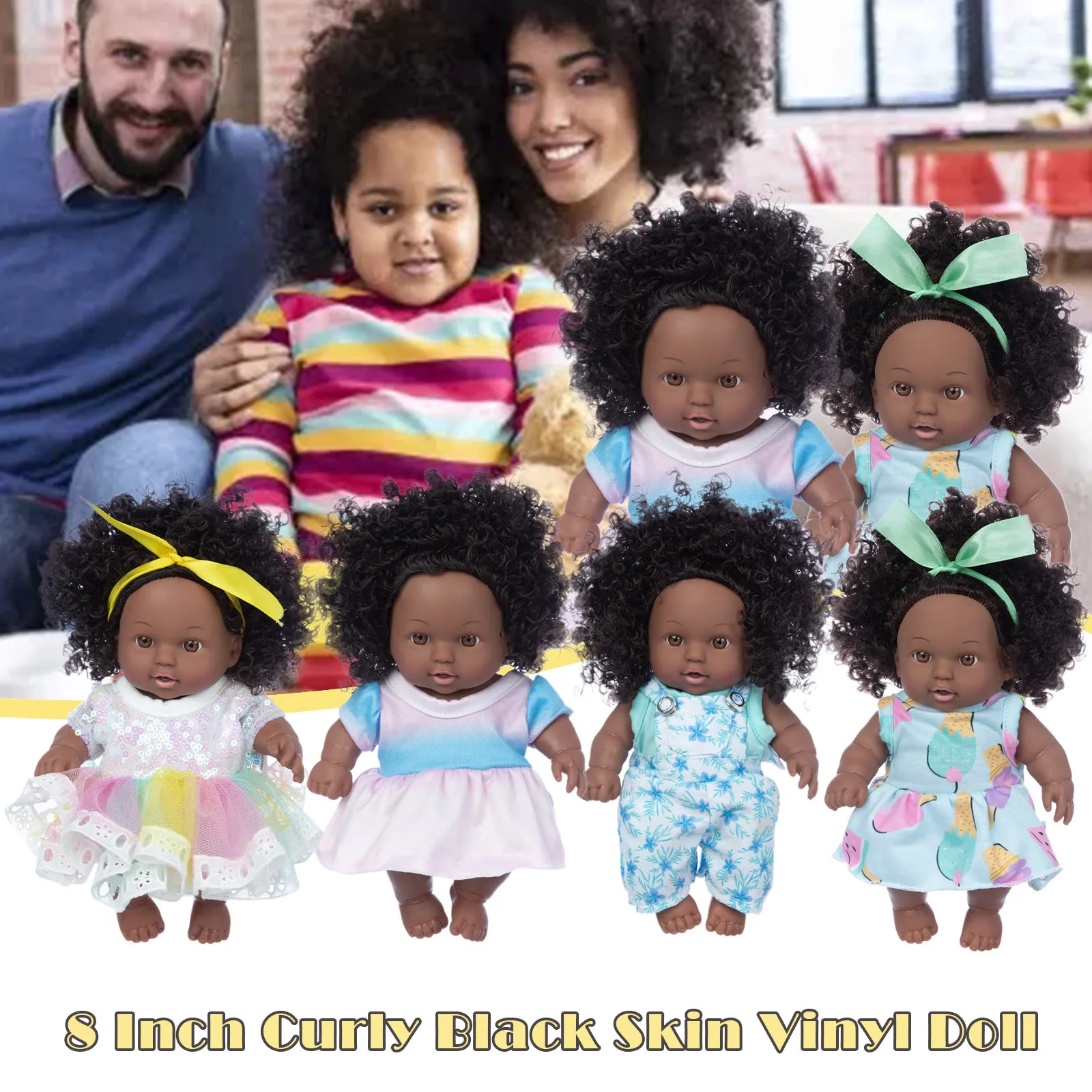 Реалистичная виниловая кукла Реборн 8 дюймов афроамериканская Черные Кудрявые