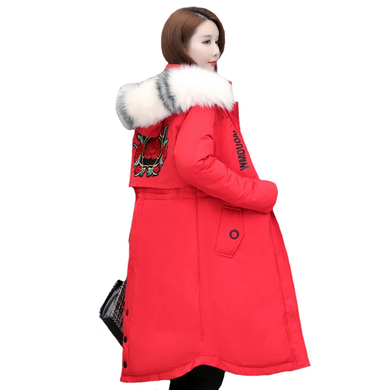 Женская зимняя куртка с капюшоном и меховым воротником размеры 5XL|Женские парки| |