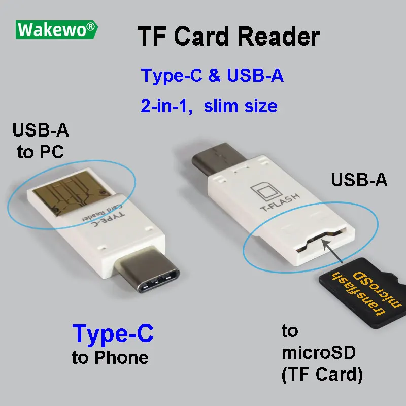 Тонкий считыватель tf карт Type C ПК 2 в 1 USB и usb адаптер micro для записи смартфонов