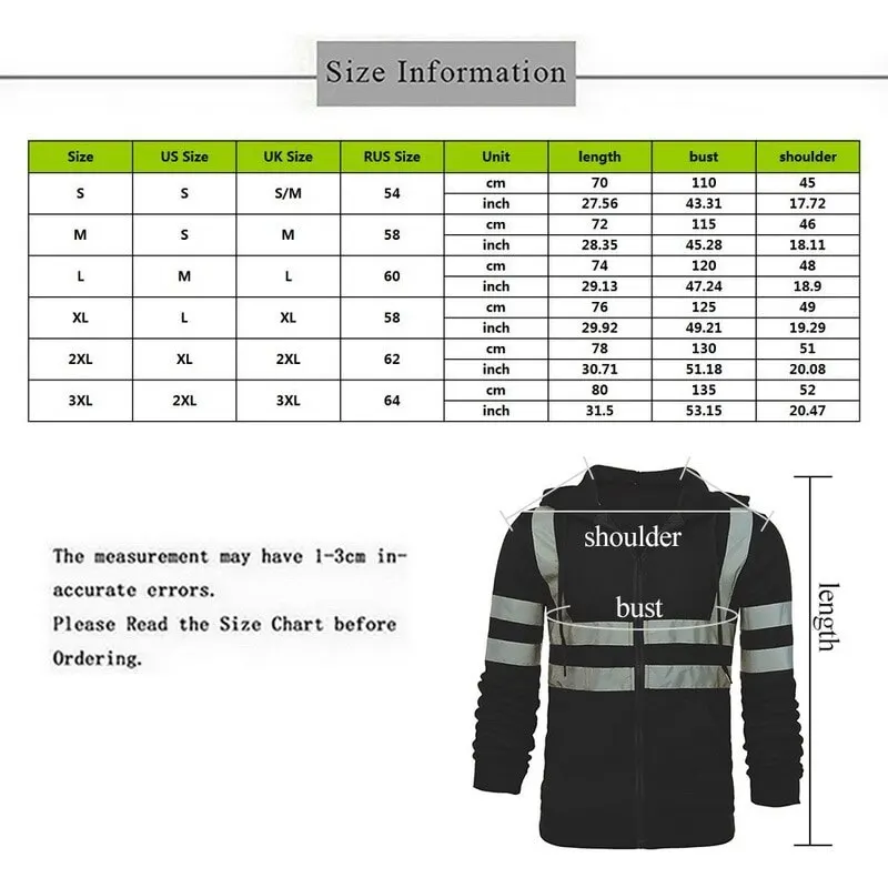 

2021 Mens Jacket Road Work Safety High Visibility Jackets Pullover Long Sleeve Hooded Sweatshirt Tops Blouse Felpe Oversize