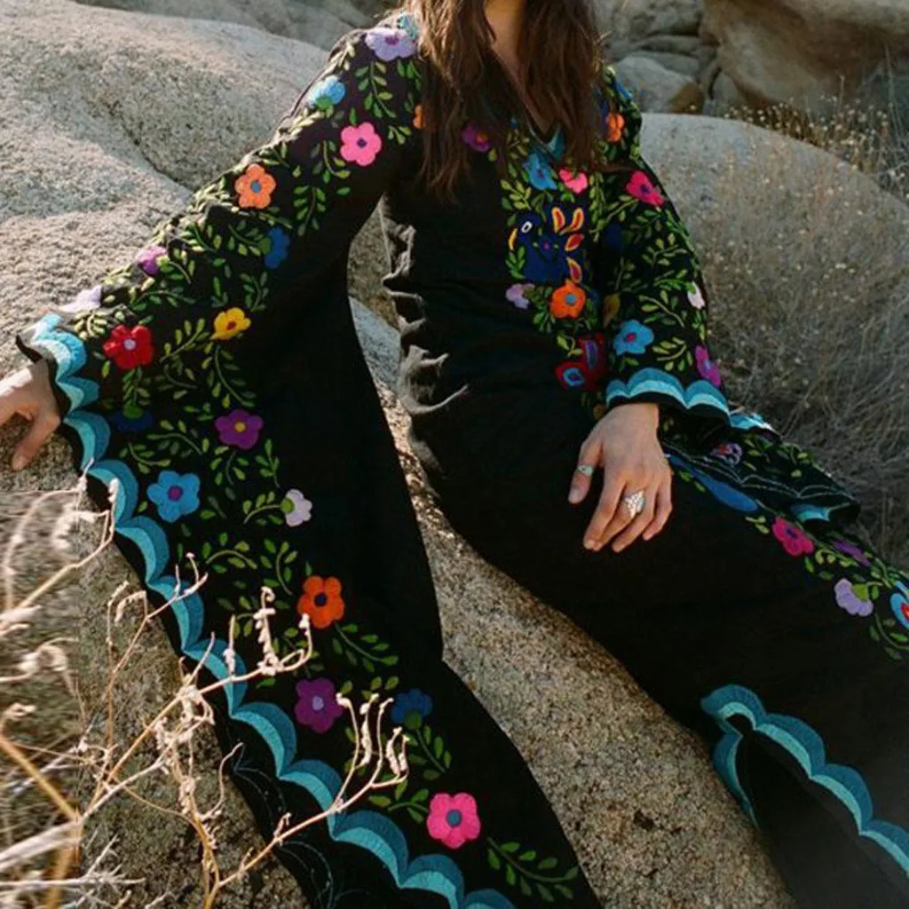 Макси юбка с фалдами миди Для женщин Винтаж ветер принт v образный вырез и годе