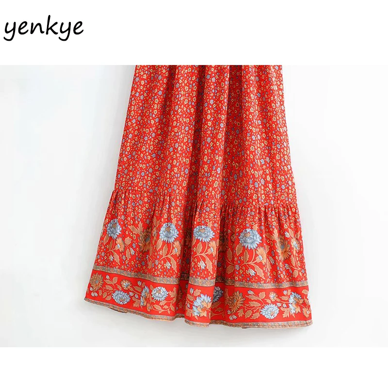 

Sexy Sling Dress Women Floral Print Holiday Summer Beach Dress Female Sleeveless V Neck Elastic Waist A-line Casual Long Dress