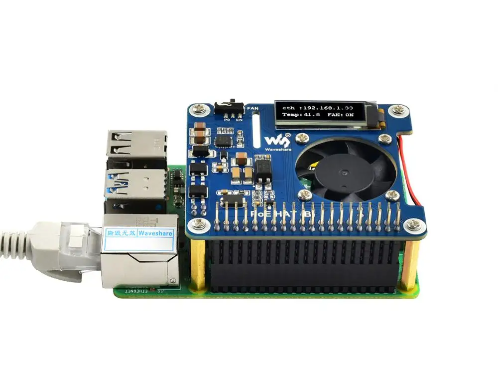 Плата Waveshare Power over Ethernet (B) для Raspberry Pi 3B +/4B и сети PoE 802.3af|Демонстрационные стенды| |