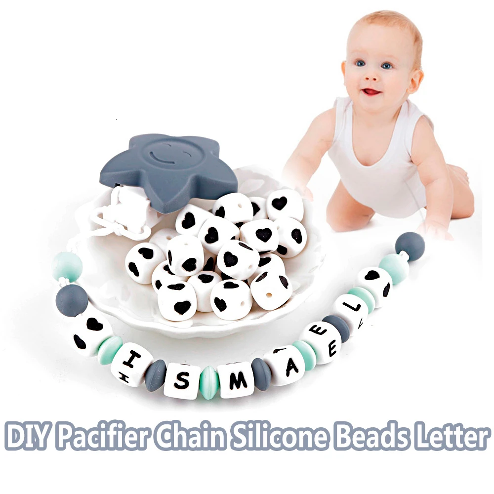 Детские DIY письмо пищевого силикона ожерелье бисер ребенок прорезывание зубов