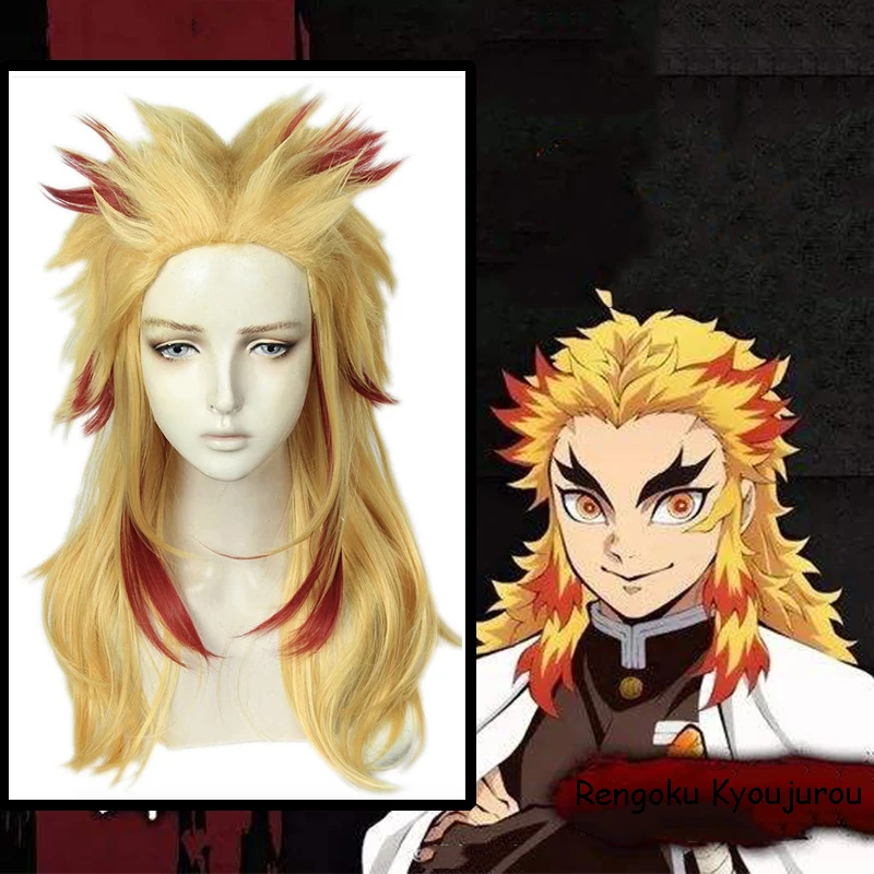 Аниме демон убийца: Kimetsu no Yaiba Rengoku Kyoujurou парик косплей костюм