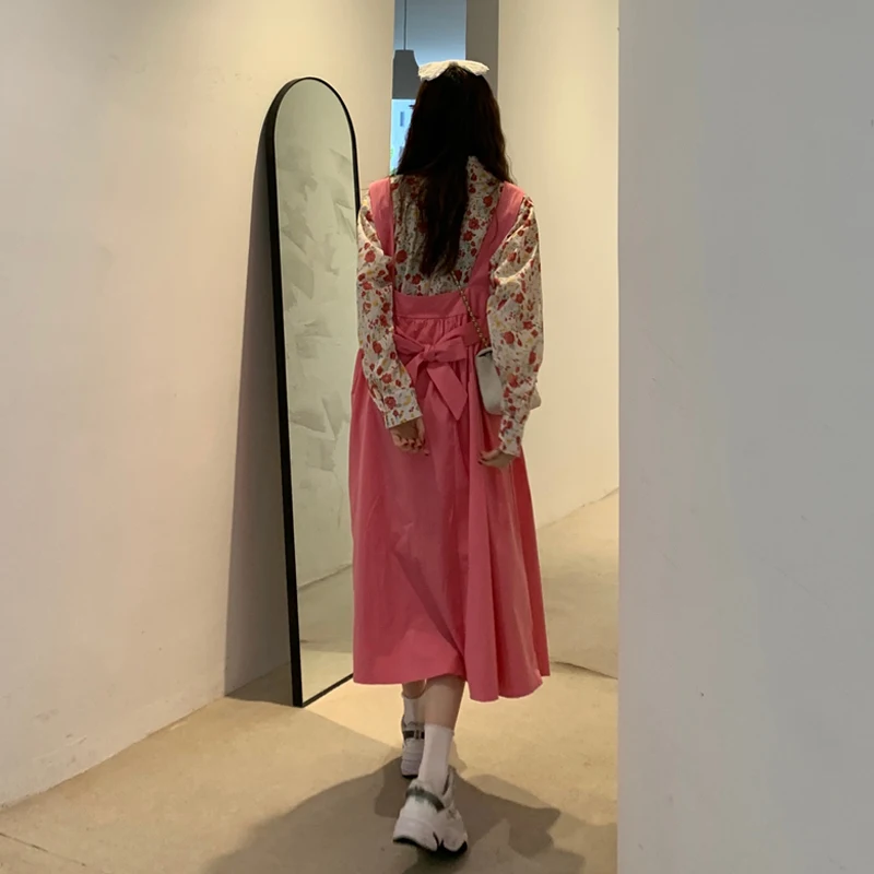 

White Suspender Skirt for Female Students Korean Style 2021 New Spring Autumn Cute Japanese Style Gentle Long Dress