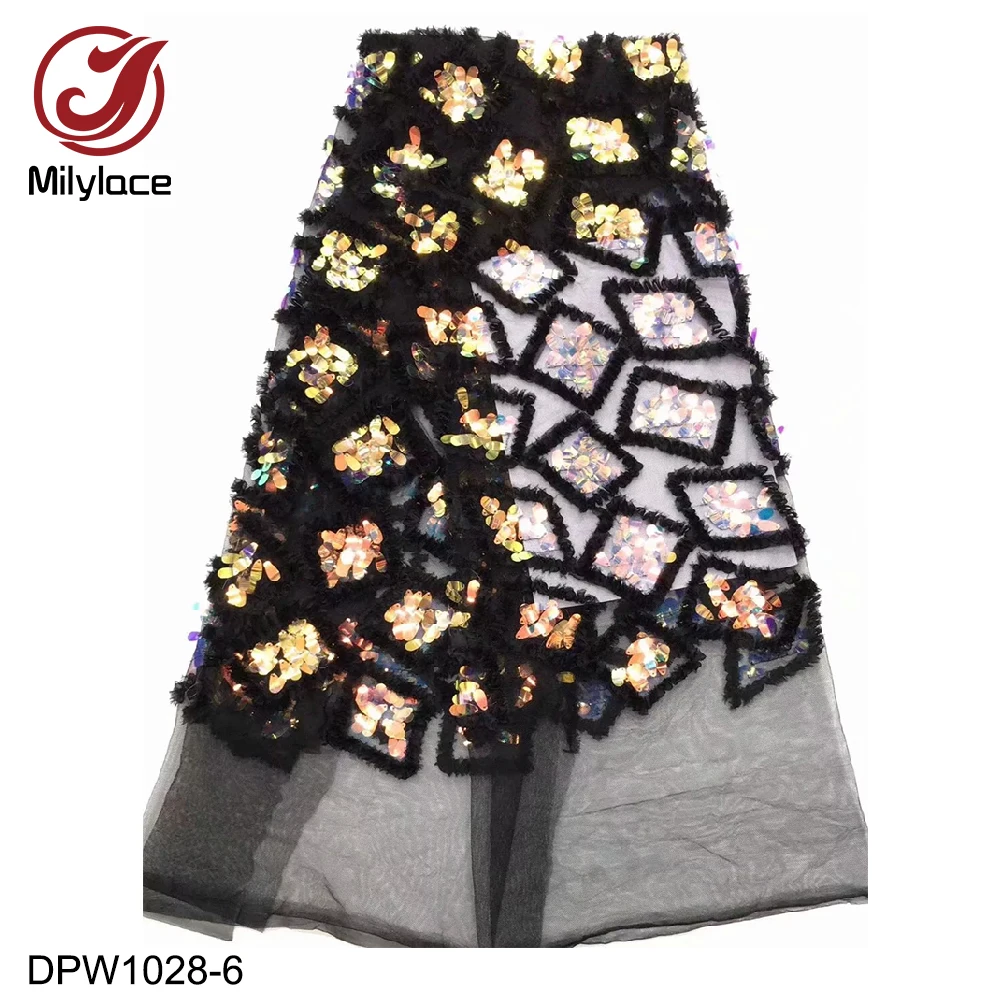 Новая африканская кружевная ткань 3D с блестящими французскими пайетками на высококачественной сетчатой тюле DPW1028.