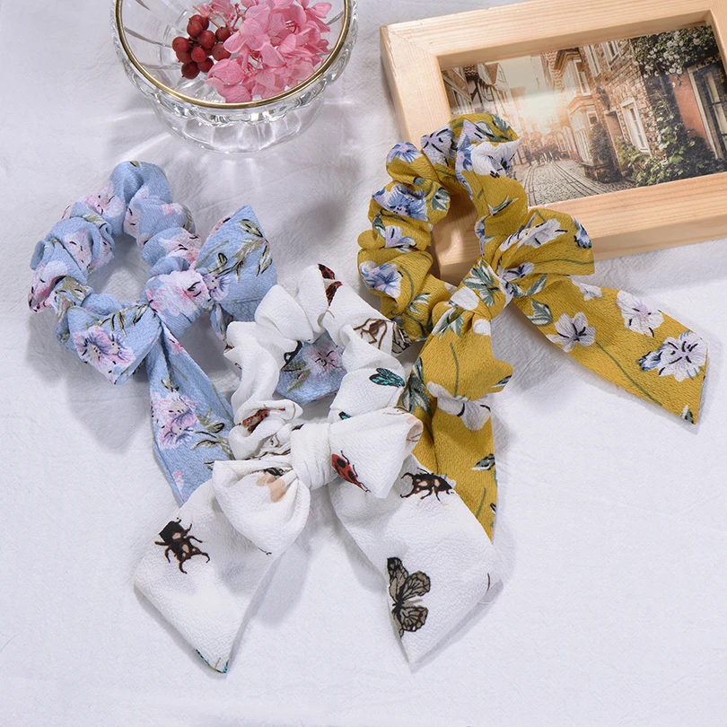 Модный бант с рисунком искусственная лента украшение для волос эластичный