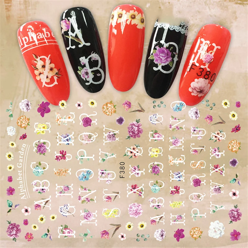 

Nail Decoration Stickers on The Nail of The Inscription Accessoires Letter/flower/lines Decal Sticker Art for Manicure Back Glue