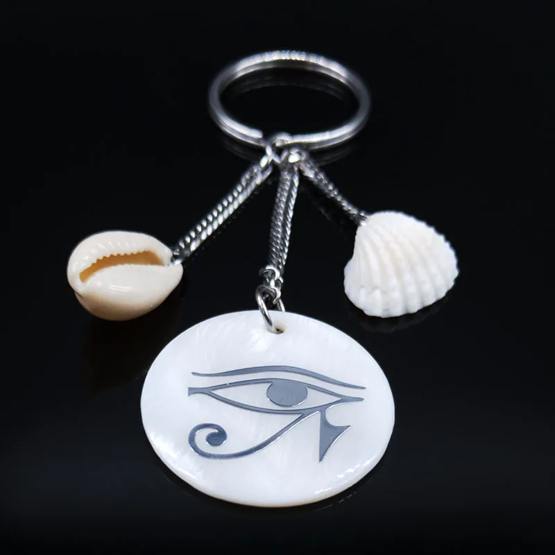 2021 Fashion Eye of Horus Shell Stainless Steel Keychains for Women Silver Color Key Chains Jewelry porte clefs K77651B | Украшения и