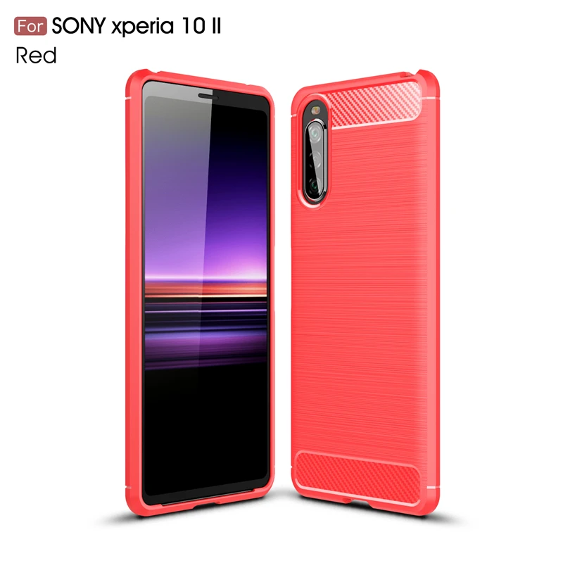 Силиконовый чехол из углеродного волокна для Sony Xperia 10 II защитный II|Бамперы| |