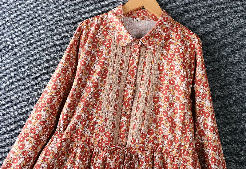 

Japan Style Mori Girl Women Cotton Dress 2021 New Spring Fresh Lace Elastic Waist Long Sleeve Print Women Dress
