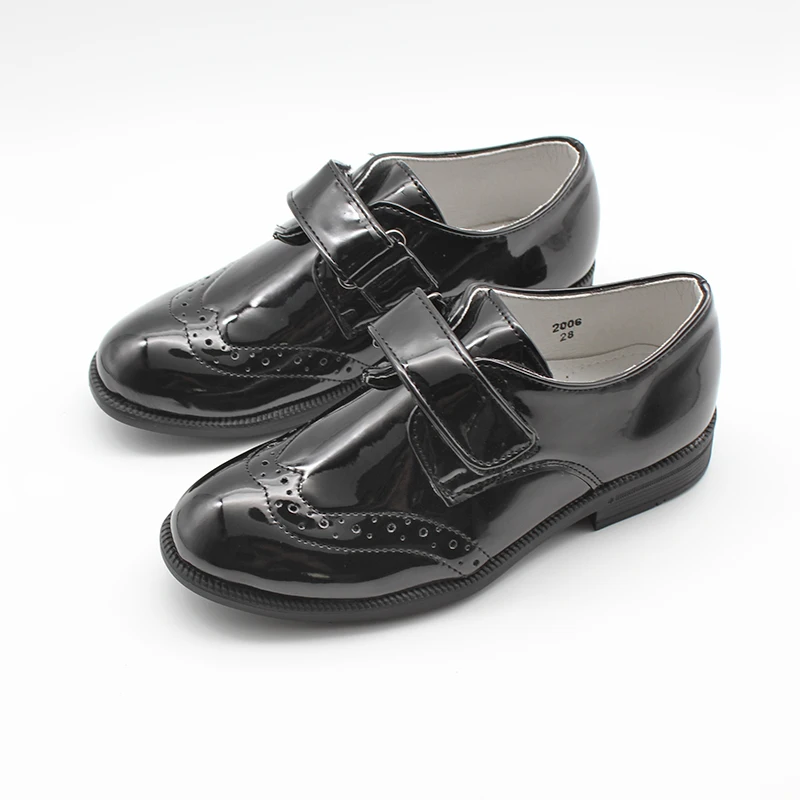 

Kids Boys Black Patent Brogue Shoes Formal Smart Hook&Loop Boys Kids Formal Smart Buckle Wedding Page Boy Shoe