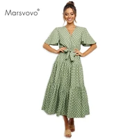 marsvovo print dress boho dot beach dresses women clothing autumn new puff elegant beachwear chic bandage vestidos ladies 2021