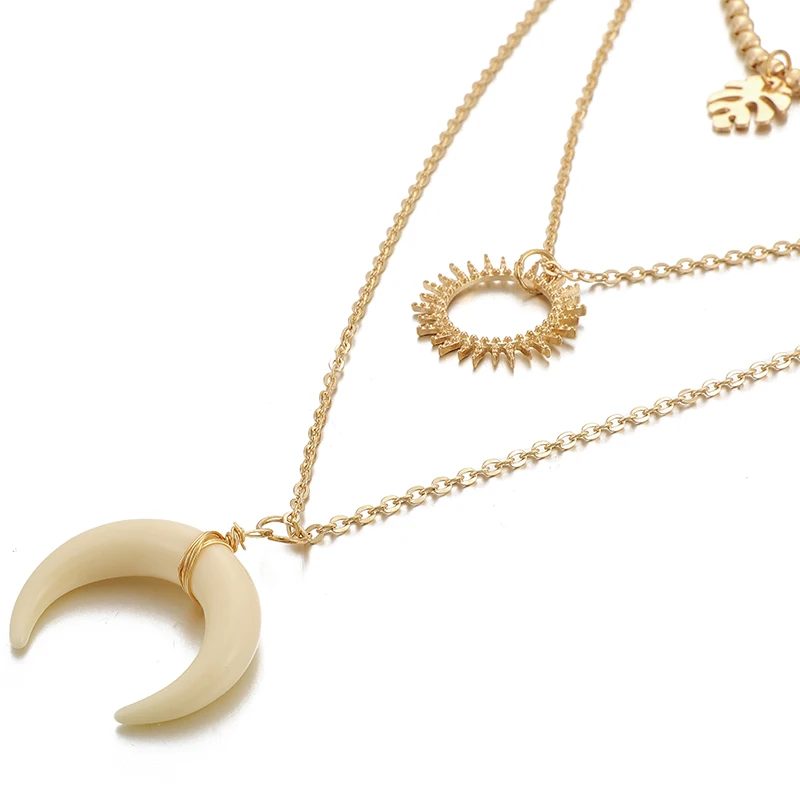 Tocona Bohemian Natural Moon Stone Pendant Necklace for Women Hollow Geometric Summer Leaf Chain Jewelry Drop Shipping 8879 | Украшения и