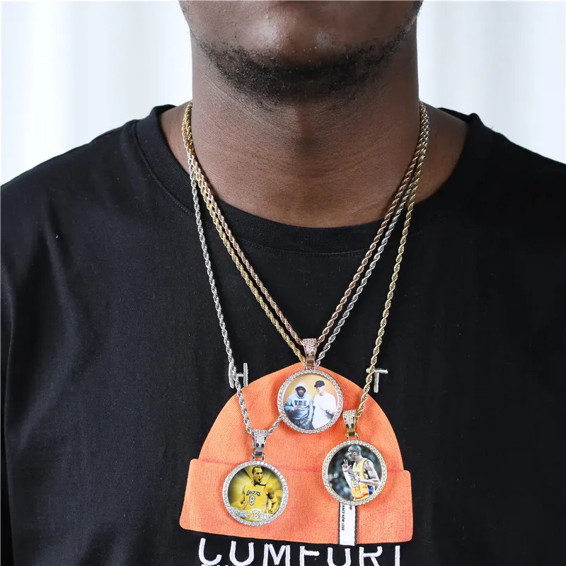 

Hip Hop Custom Photo Memory Medallions Cubic Zircon Pendant Necklace With Tennis Chain Jewelry Personalized Men Iced Out Chokers