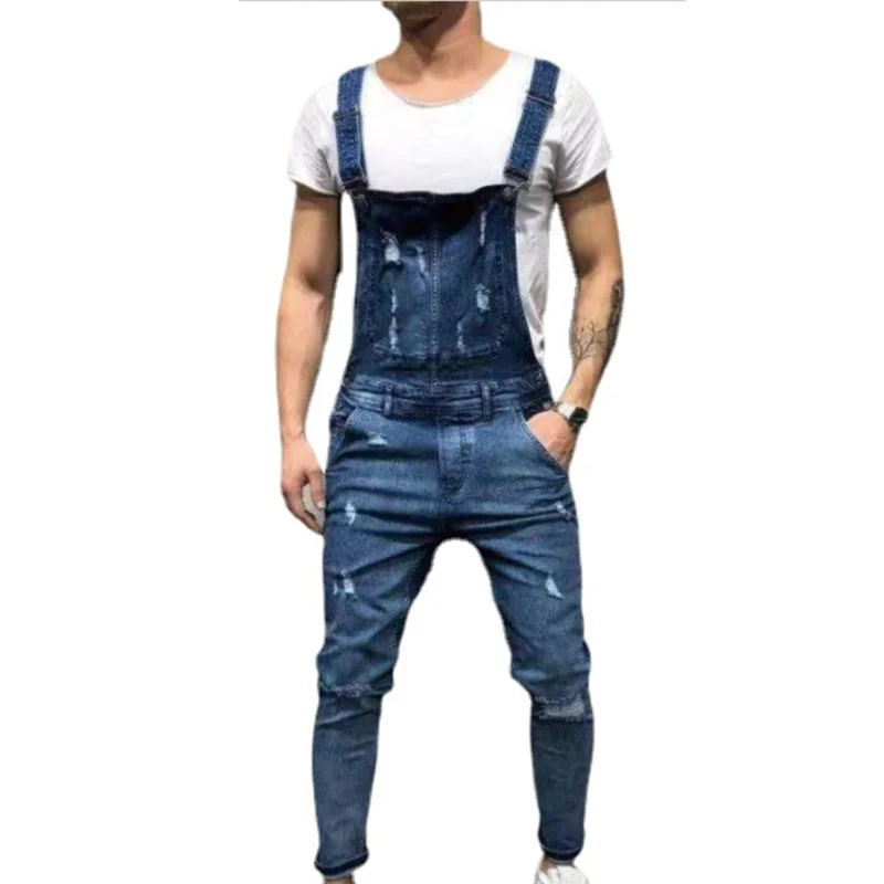 

Skinny Jeans Solid Color Pants Dungarees Slim Fit Trousers Male Overalls Jump Suit Denim Jeans Mens Casual Overall