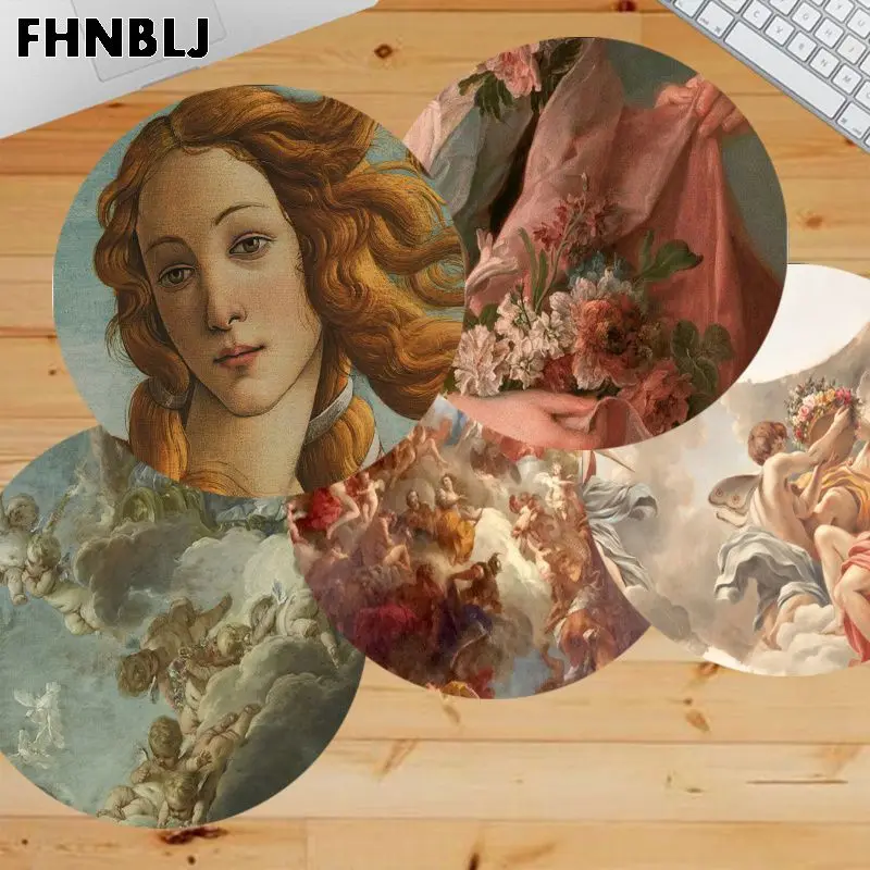 

2018 New Renaissance Art Painting Aesthetic Beautiful Anime round Mouse Mat Anti-Slip Laptop PC Mice Pad Mat gaming Mousepad