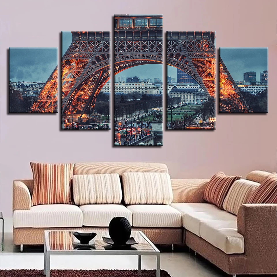 Модульные картины на холсте Декор для дома спальни HD печать 5 шт. Париж железная