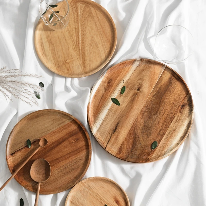 

Round Shape Wood Serving Tray Snacks Food Storage Dish for Hotel Home Kitchen Fruit Tray Tea Set Gem Essential Oil Display