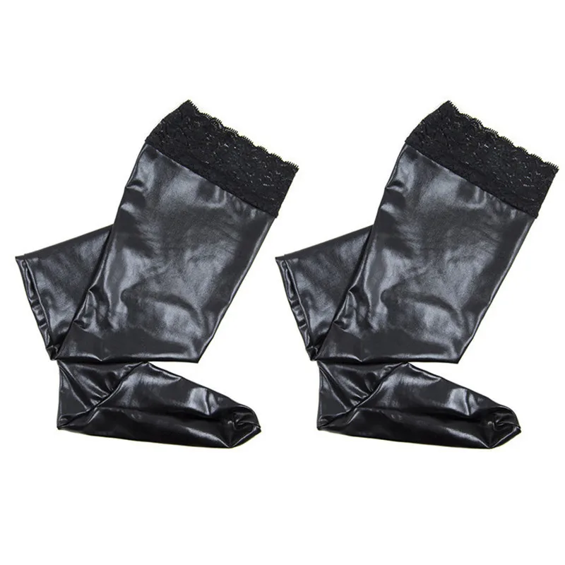 Чулки до бедра сексуальные черные кожаные выше колена для косплея размера плюс XXL