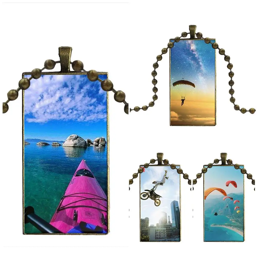 

For Girls Fashion Glass Cabochon Pendant Rectangle Necklace Choker Necklace Jewelry Extreme Sports Skydiving And Skiing Vertical