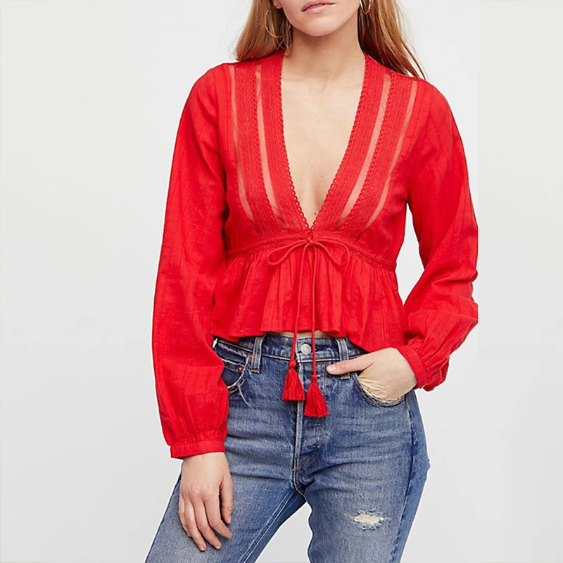 2019 Женская знаменитая брендовая Милая Сексуальная кружевная полая блузка с