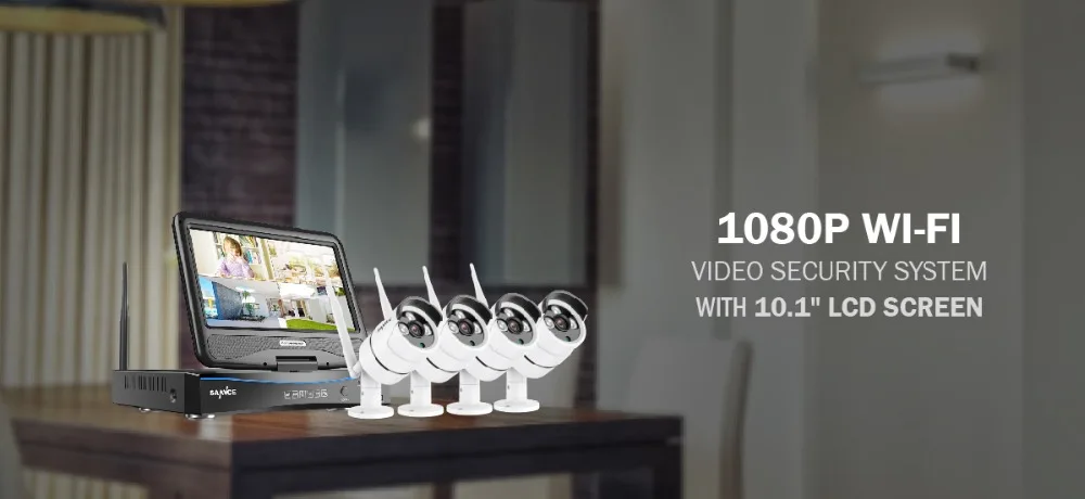 SANNCE 8CH 1080P wifi видео охранная система с 10,1 дюймовым ЖК-экраном 2MP H.264+ NVR с 4 шт 2MP уличная Водонепроницаемая ip-камера