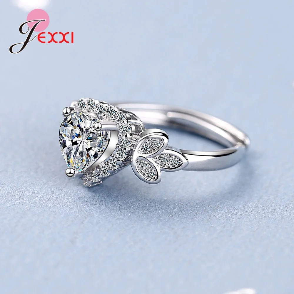 

Trendy Delicate 925 Sterling Silver Cubic Zirconia Heart Love Rings For Women Adjustable Engagement Finger Ring Ladies Jewelry