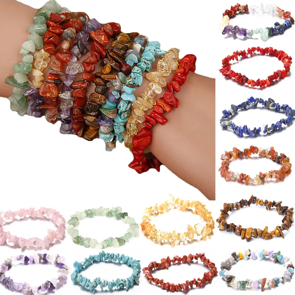 

Irregular Natural Stone Beads Bracelet Chakra Chipped Raw Healing Quartz Crystal Stretch Bracelet Women Jewelry Christmas Gift