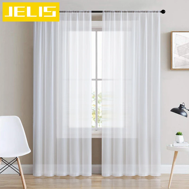 

JELIS White Curtain Window Tulle for Living Room Bedroom The Kitchen Finished Window Treatment Decorations Panel Wedding Decor