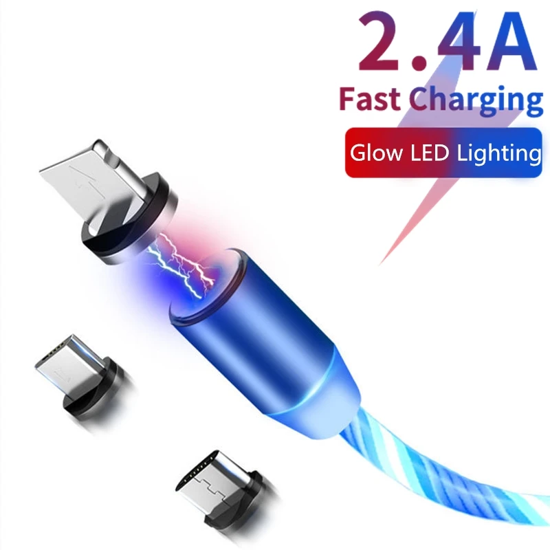 Магнитный зарядный светящийся светодиодный usb кабель для iPhone huawei Xiaomi type C