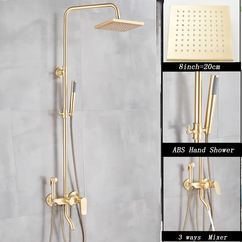 Матовый Золотой смеситель для душа ванной комнаты настенный дождевой ванны 8