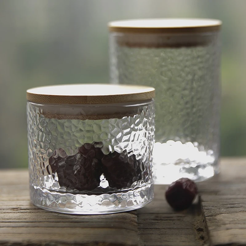 

Hammered Glass Storage Tin Tea Cans with Bamboo Lids Household Large-capacity Sealed Food Coffee Bean Storage Jars Seasoning Box
