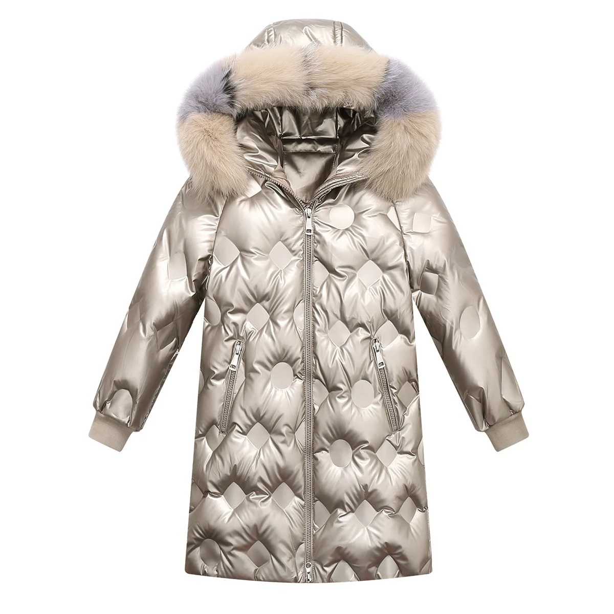 Boys Girls jacket Fur Padded Outerwear fall Children jacket 2022  Winter Fashion Hooded Coat Bright Leather Waived Wash Coat