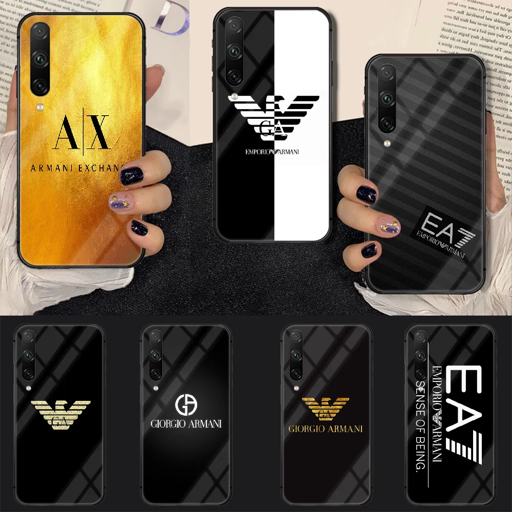 

Luxury Fashion A-Armani Brand Phone Tempered Glass Case Cover For huawei honor 7 8 9 10 20 A X S lite i pro Bumper Etui Back