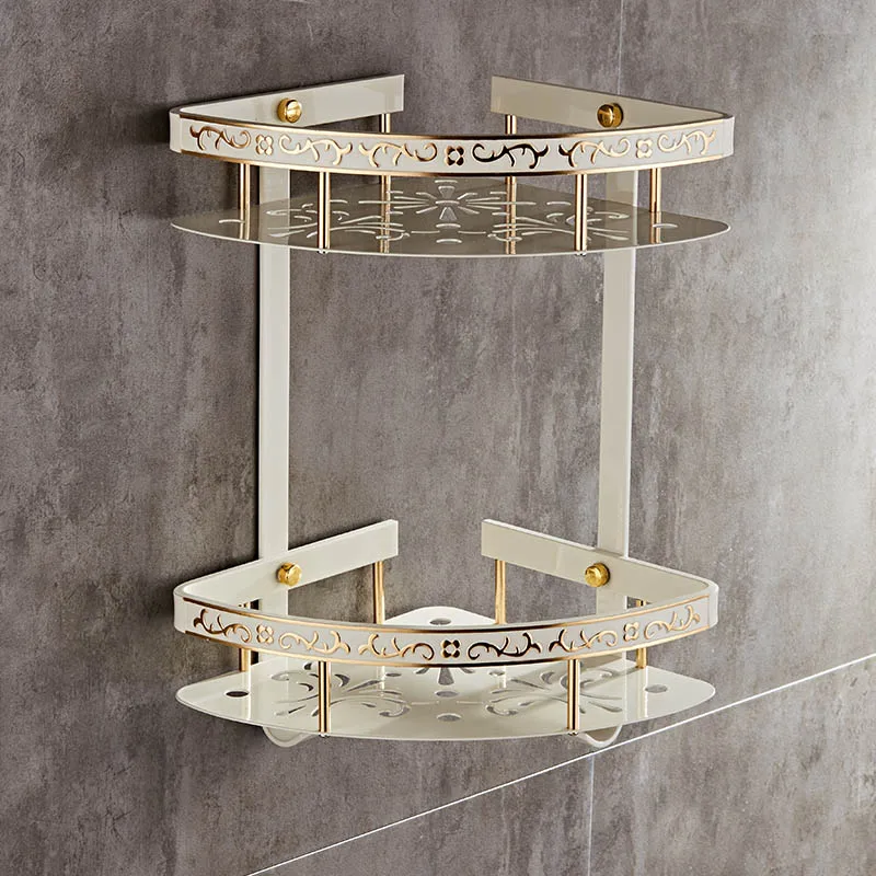 Угловая полка для ванной комнаты Античная Металлическая двухслойная