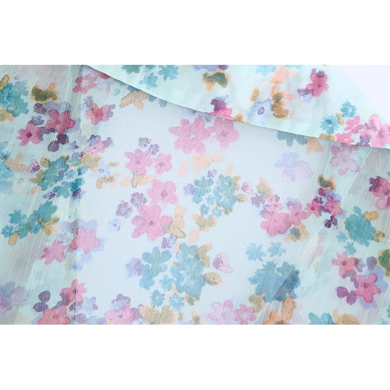 

2021 New Spring Women Chiffon Tops Floral Print Long Sleeves Cropped Shirt Chic Lady Fashion Casual Women Clothes