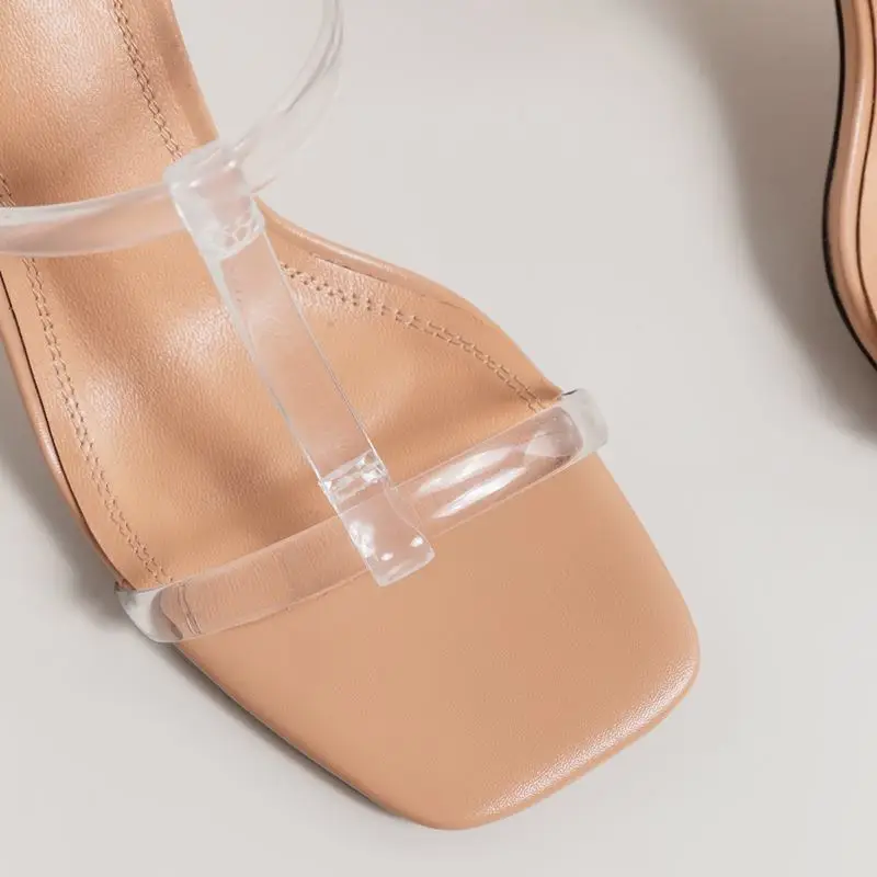 

ALLBITEFO Transparent heel Genuine Leather Sheepskin Insole Women Sandals Slingback Fashion Summer Shoes Slippers Flip Flops