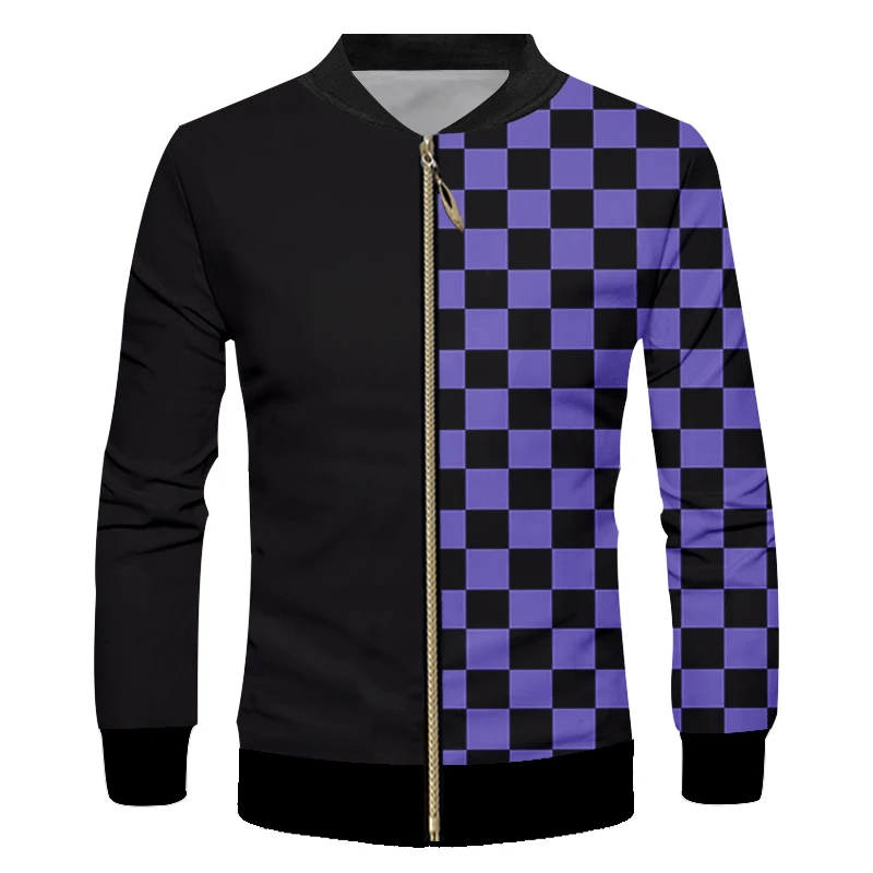 

CJLM New Men's Zip Jacket Plaid Cool Print 3D Jackets Coat Man Hiphop Purple Lattice Long Sleeve Outwear Tracksuits Dropship 5XL