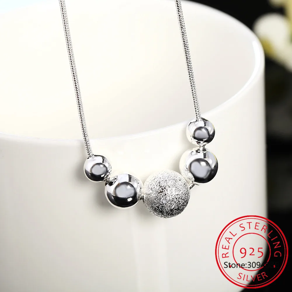 

Silver 925 Jewelry Smooth Sanding Ball Necklace Chains For Women Fine Jewelry