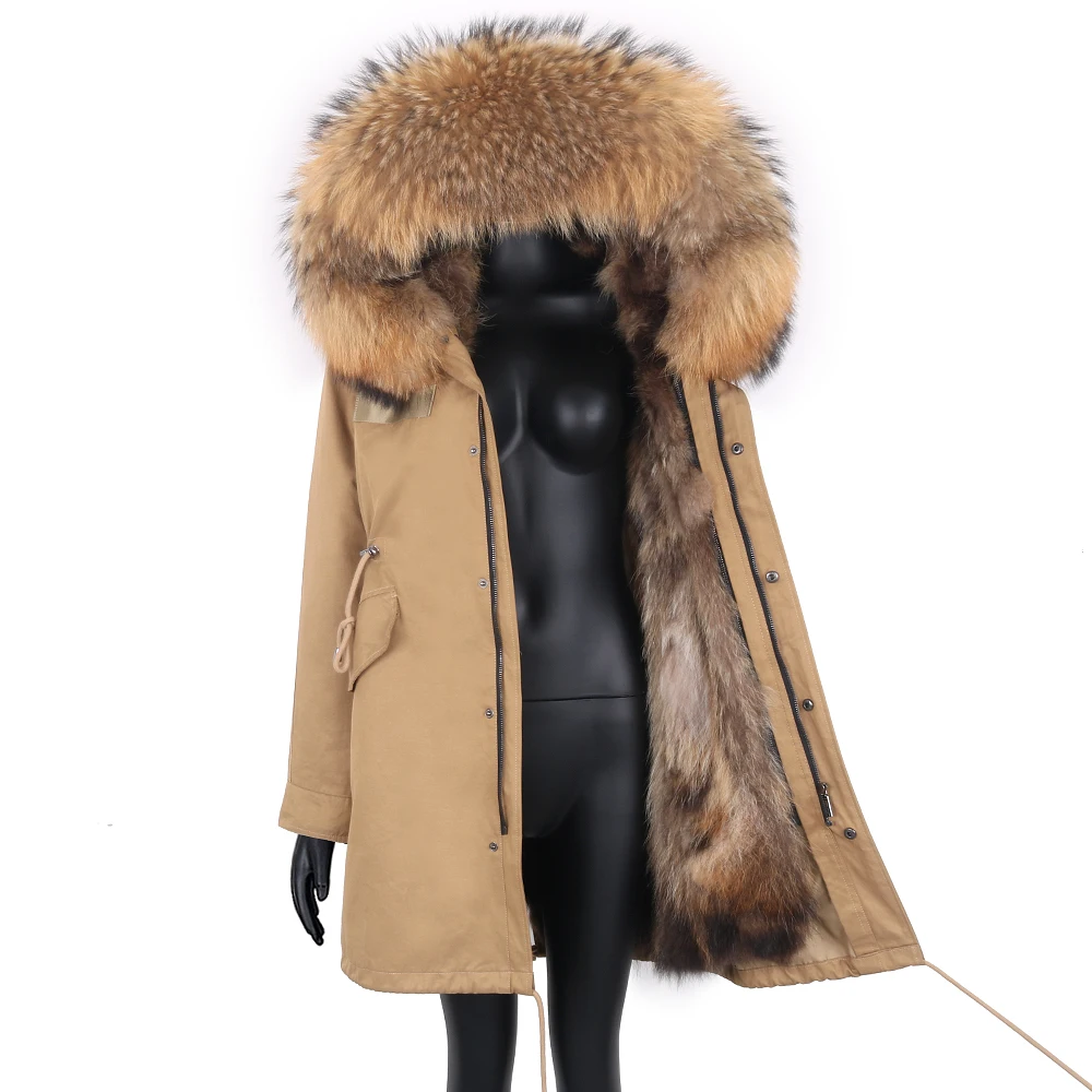 Winter Real Fur Coat Women Thick Warm Fur Jacket Real Raccoon Fur Parka Waterproof Windbreaker Fashion Outwear Streetwear