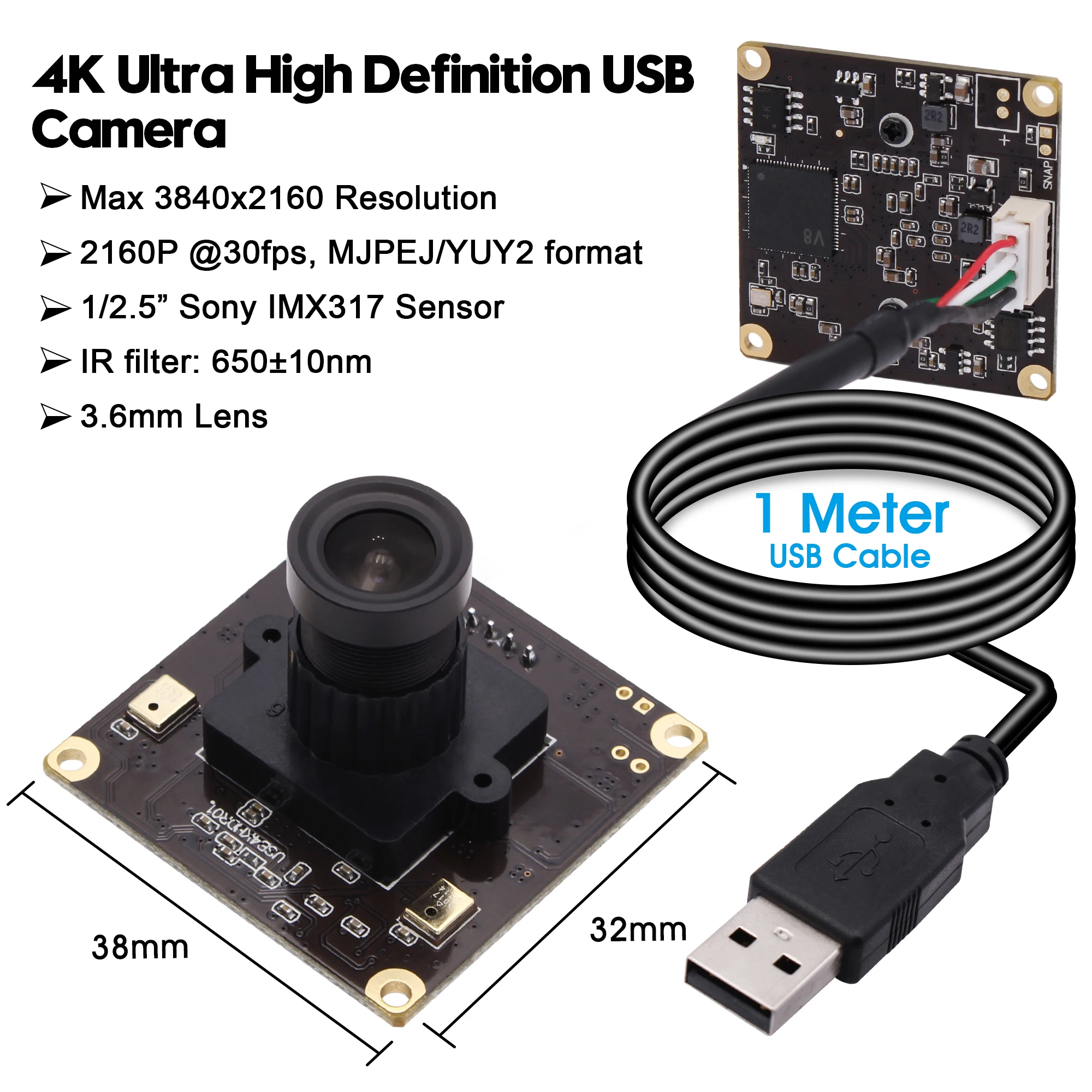 4K 3840x2160 видео наблюдение USB веб-камера CMOS Sony IMX317 Mini 38*38 мм модуль камеры для Windows