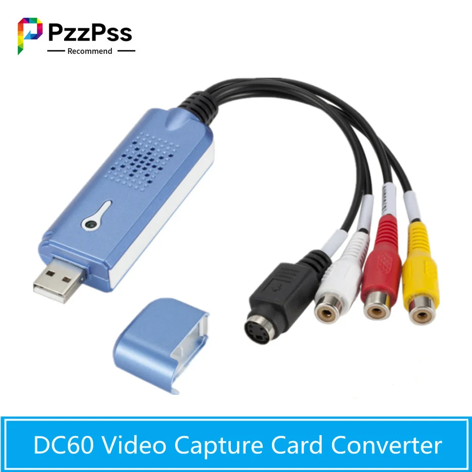 

PzzPss USB 2.0 Video Audio Capture Card Adapter Portable VHS DC60 DVD Video Capture Card Converter TV Tuner for Computer Win7