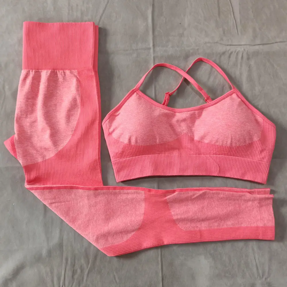 Бесшовный комплект для йоги одежда фитнеса спортивная с высокой талией женские