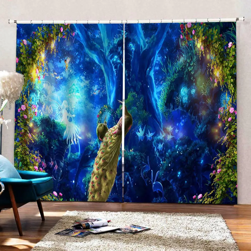 На заказ любой размер современные 3D затемненные павлиньи шторы для гостиной