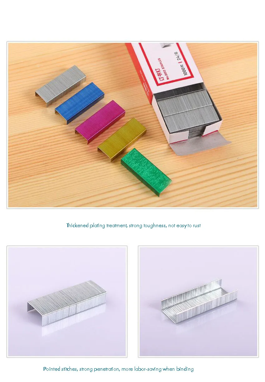 Universal 24/6 Chisel Point Standard Colorful Staples, 3.4cm Length, 800/Box, Paper Book Binding Staples Fits Standard Staplers